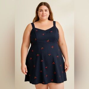 Old Navy Navy Dress with Cherry Accents Size L 100% Viscose NWT